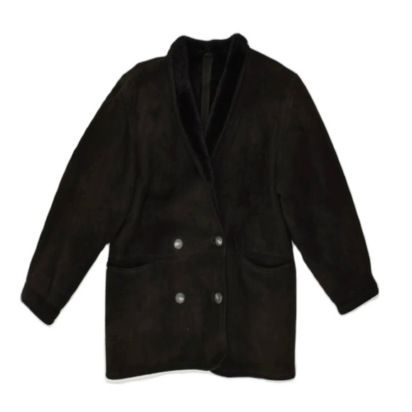 Vintage Black 💯 Sueded Lambskin Shearling Double Breasted Coat *MINT - Picture 1 of 3